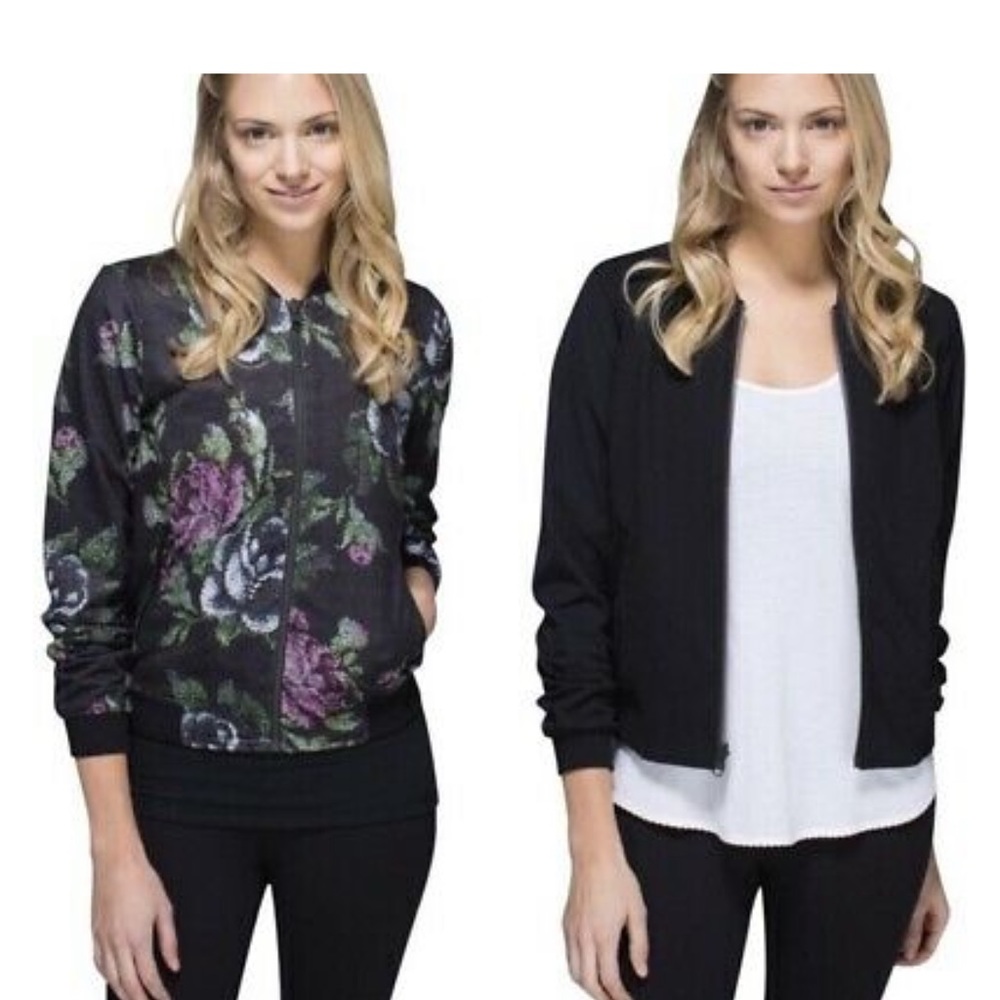Lululemon Garden Party Reversible Bomber Jacket Garden Party Floral Black Sz 4